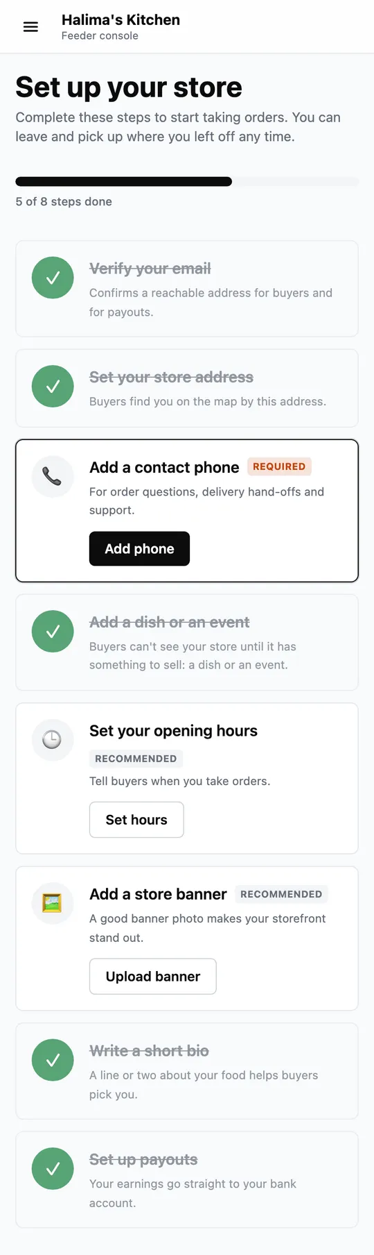 Sign up as a feeder, on a phone