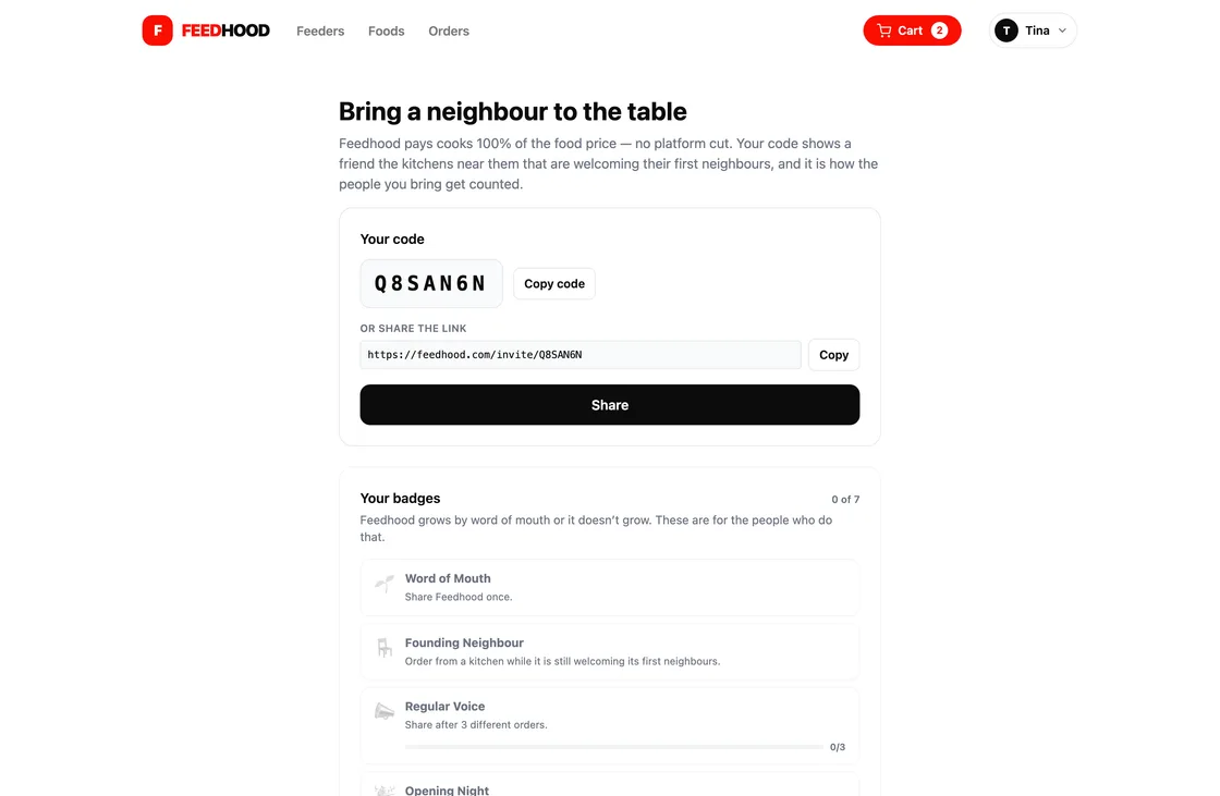 Invite friends, and get credit, on feedhood.com