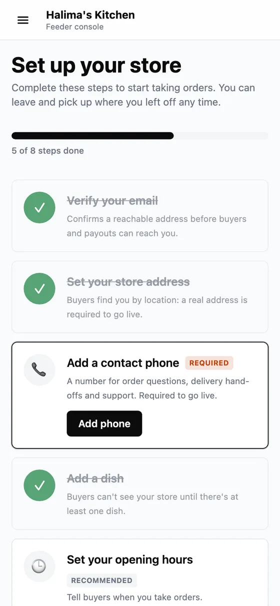 Sign up as a feeder, on a phone