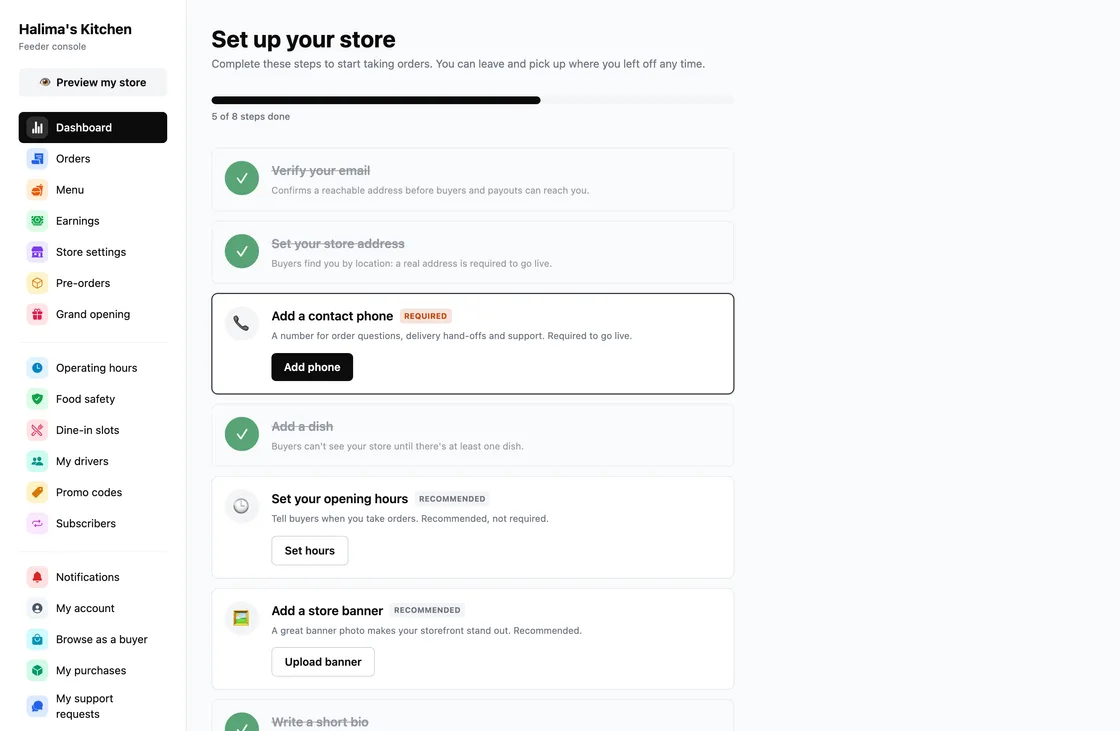 Sign up as a feeder, on feedhood.com