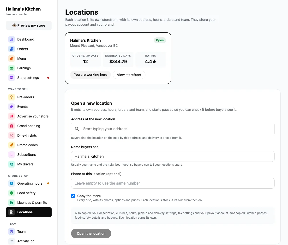 Open another location, on feedhood.com