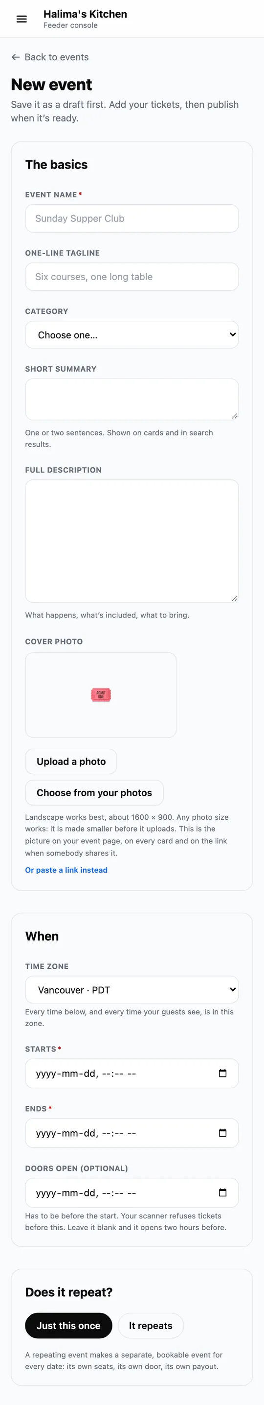 Run an event, on a phone
