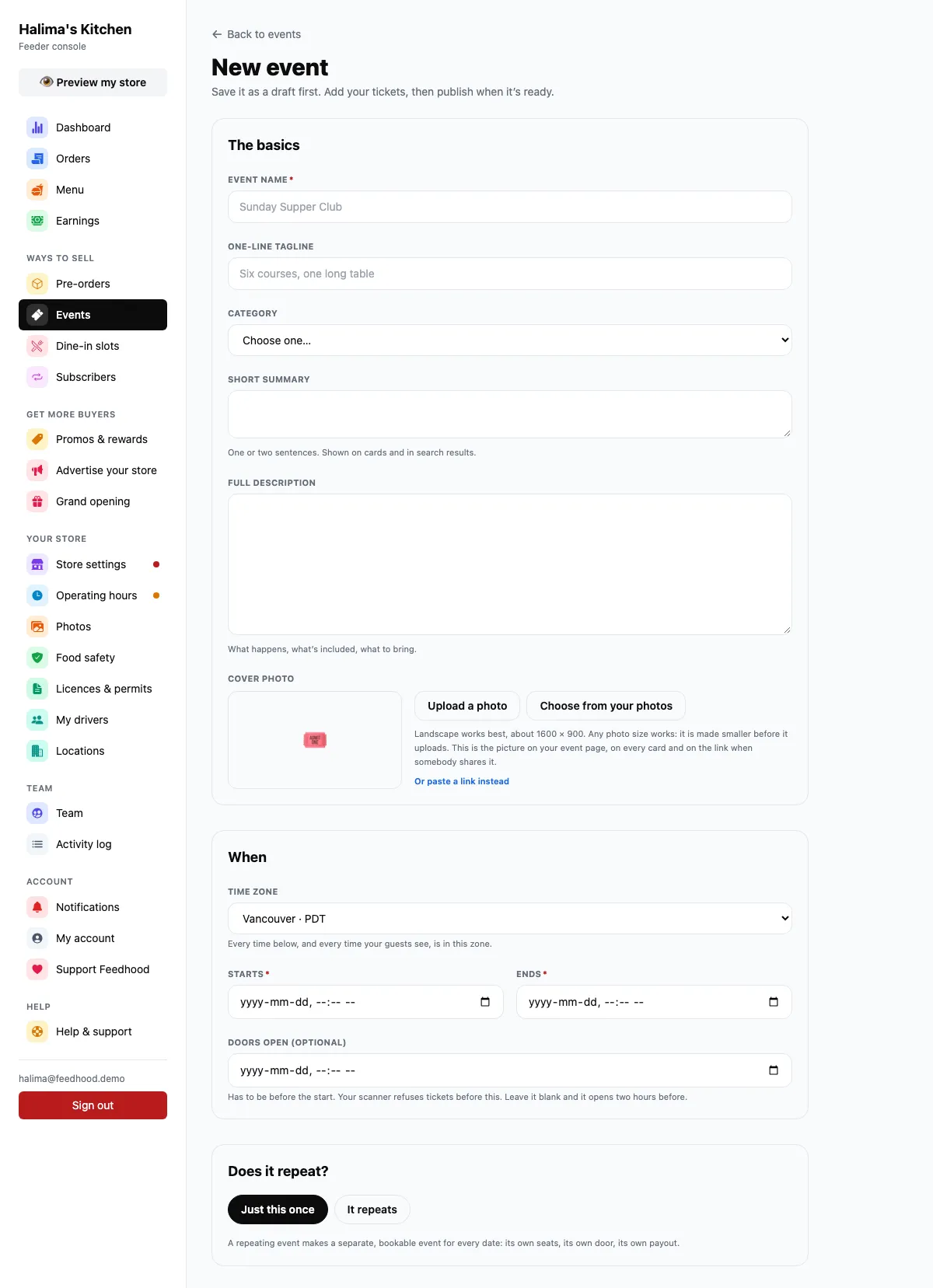 Run an event, on feedhood.com