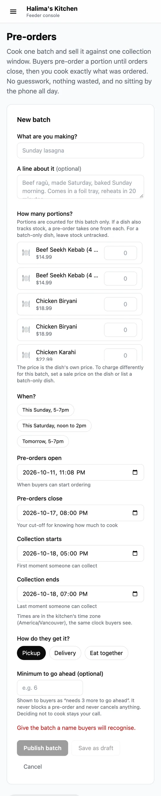 Sell a batch (pre-orders), on a phone