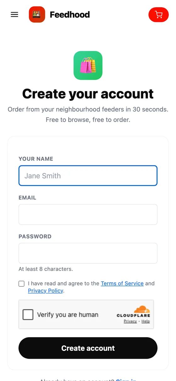 Create your account, on a phone