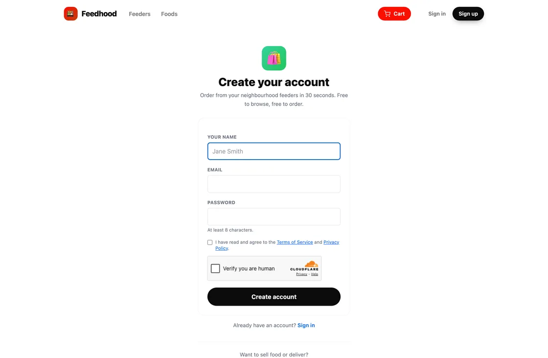 Create your account, on feedhood.com