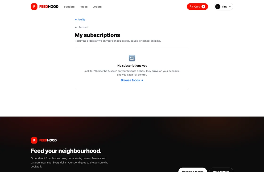 Subscribe to a dish, on feedhood.com