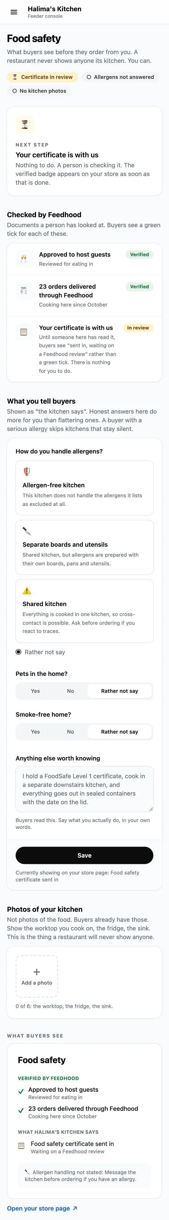 Your food safety profile, on a phone