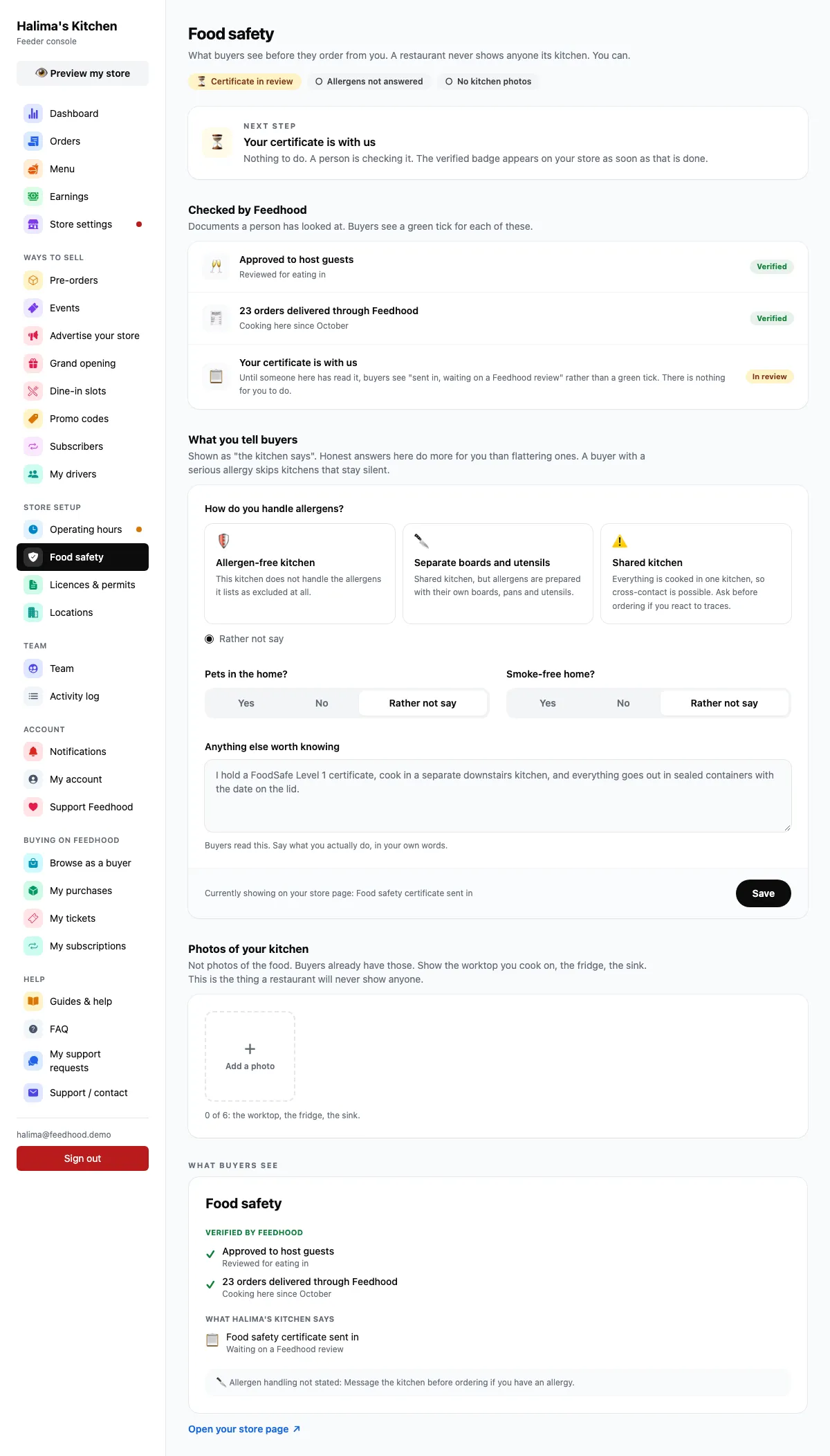 Your food safety profile, on feedhood.com